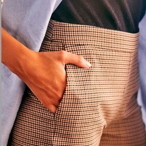 Sezane Clara Trousers in Carreaux London Brun Écru Bleu (Size 4)